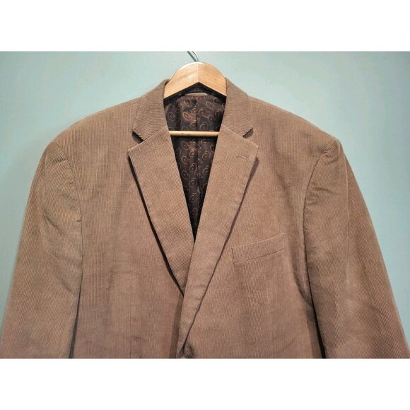Mens Chaps Beige Corduroy Elbow Patch 2 Button Sportcoat Blazer Sz 48r - Picture 2 of 9